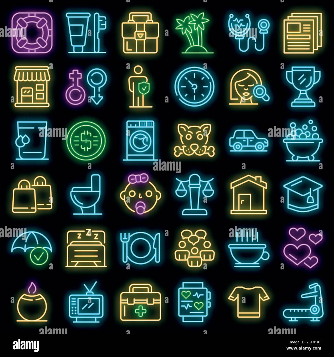 Human needs icons set. Outline set of human needs vector icons neon ...