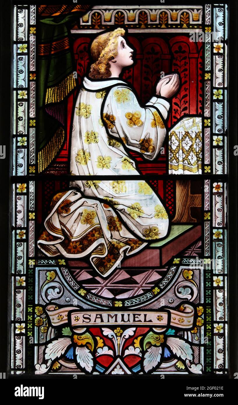 Samuel Stained Glass Window  in St Asaph Cathedral, Wales Stock Photo