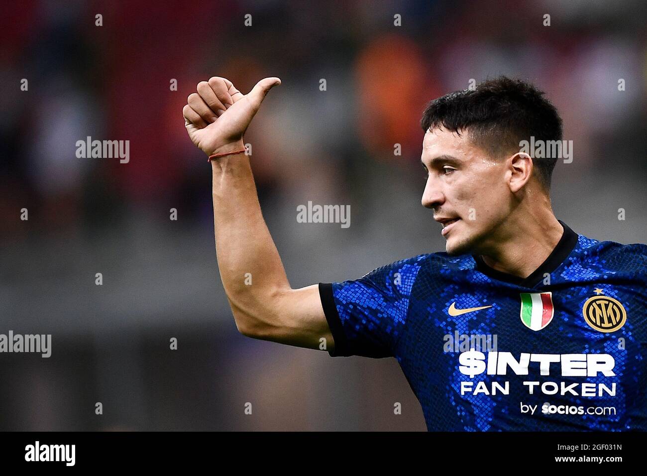 Milan, Italy. 21 August 2021. Martin Satriano of FC Internazionale gestures during the Serie A football match between FC Internazionale and Genoa CFC. Credit: Nicolò Campo/Alamy Live News Stock Photo