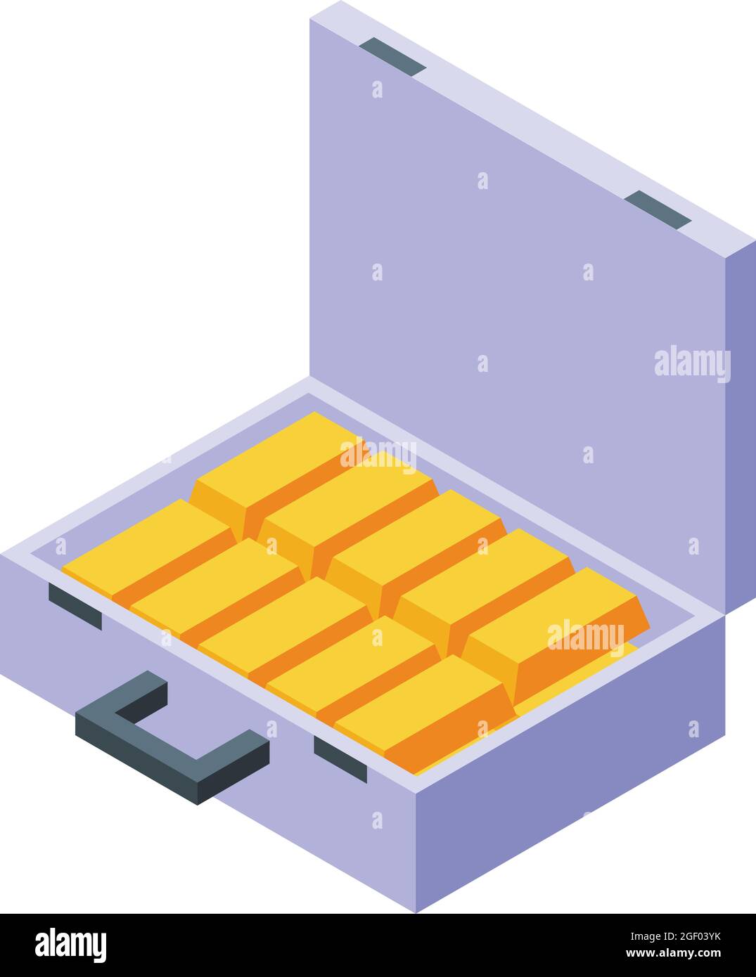 Gold bar case icon isometric vector. Money treasure. Open suitcase Stock Vector