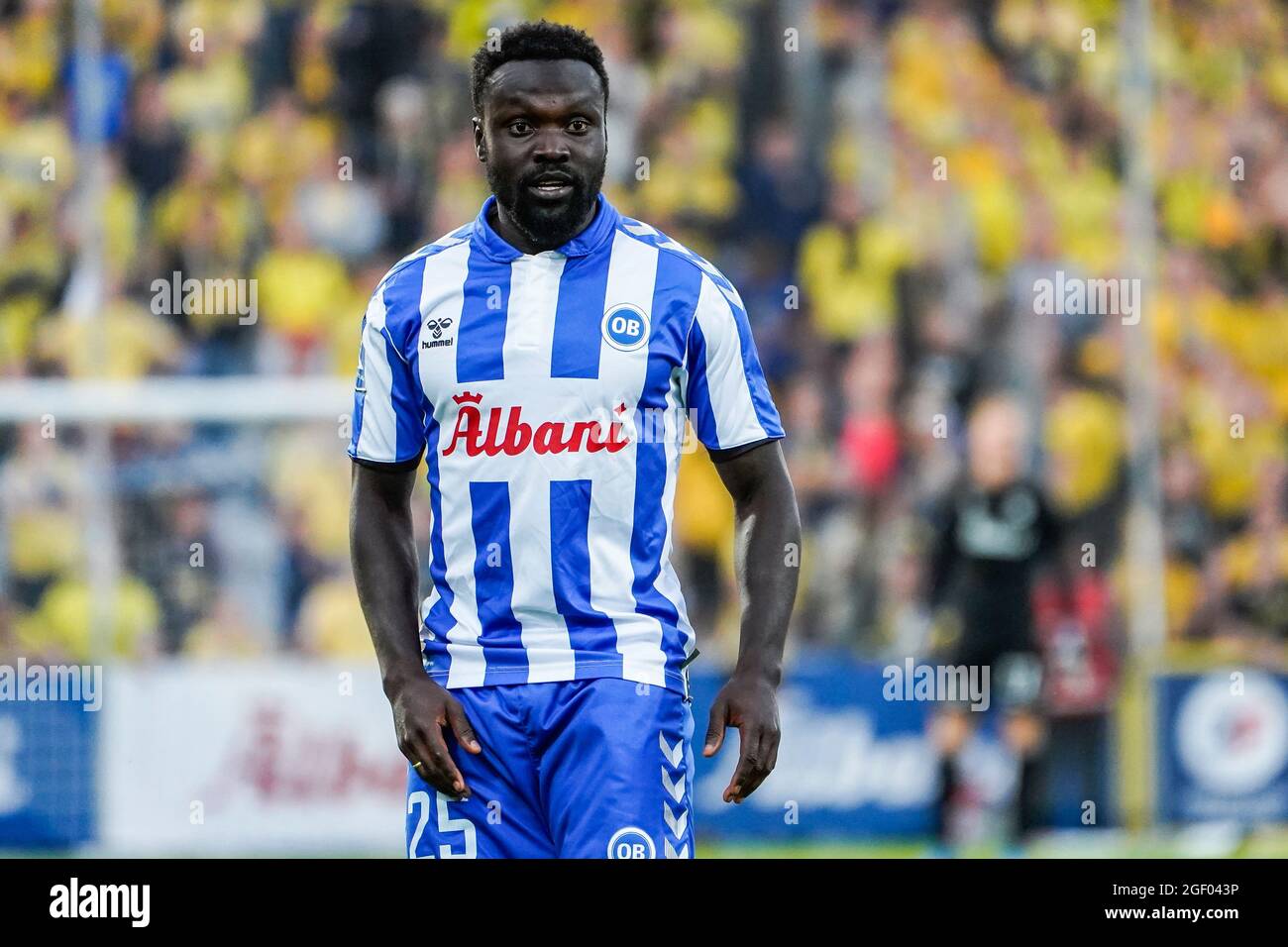 Odense, Denmark. 21st Aug, 2021. Opondo (25) of OB during Superliga match between Odense Boldklub and Broendby IF at Nature Energy Park in Odense. (Photo Credit: Gonzales Photo/Alamy