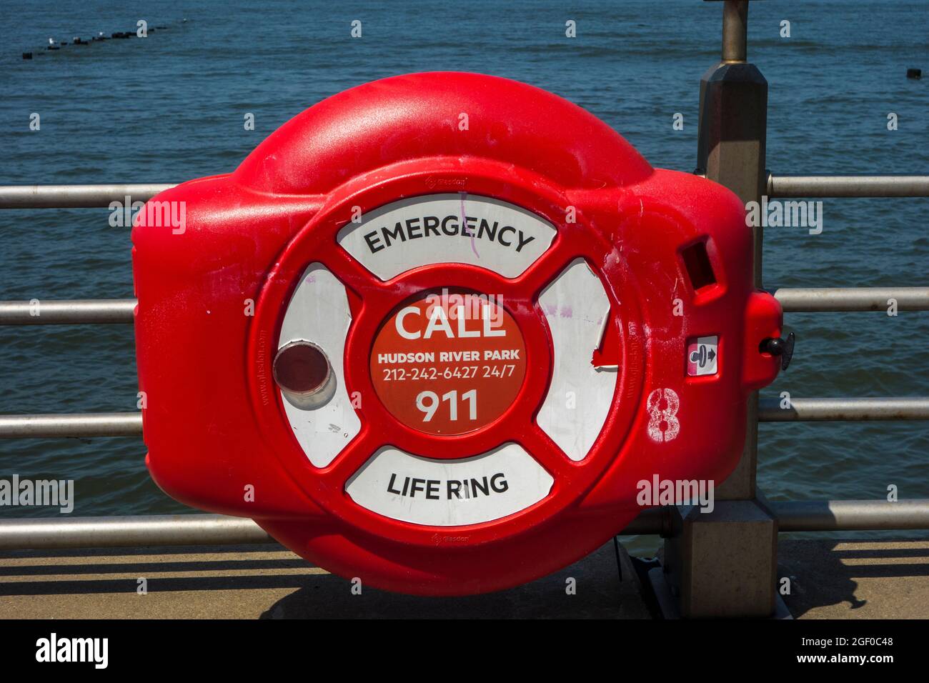 Emergency life ring in New York City, NY, USA Stock Photo