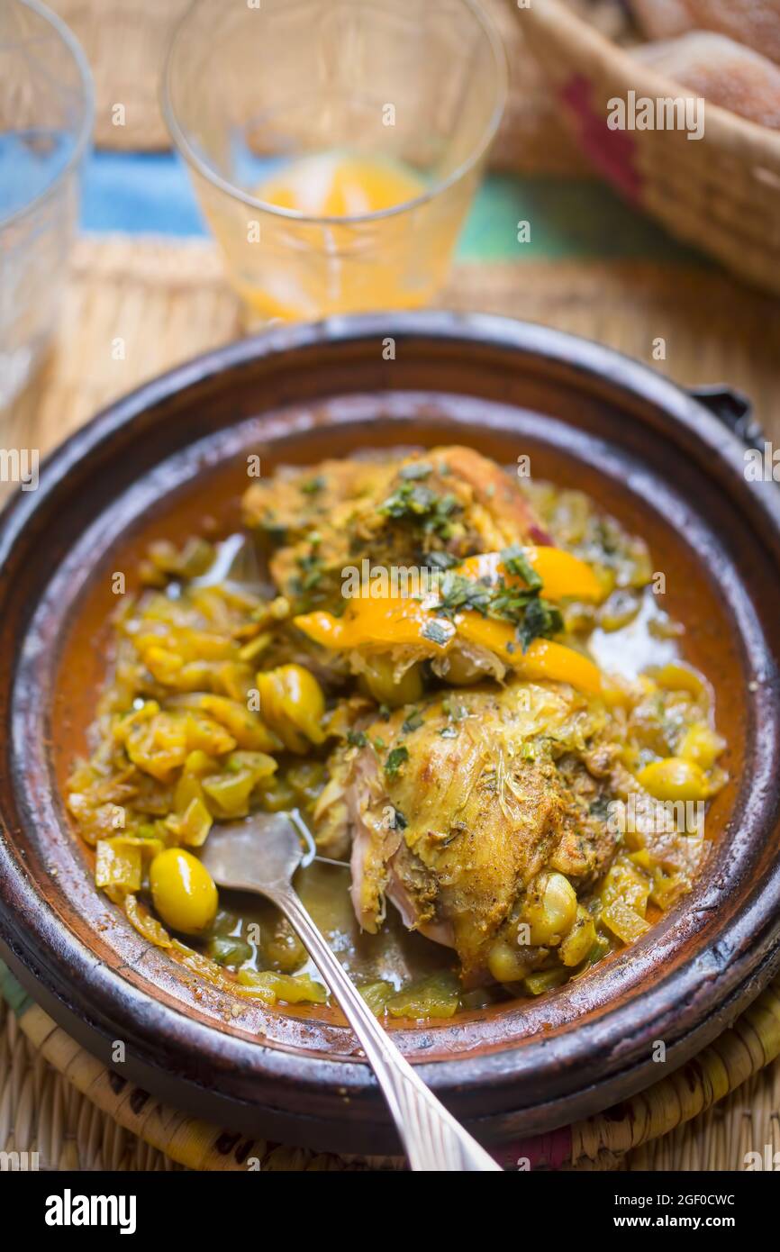 Chicken tagine with preserved lemons and olives Stock Photo Alamy