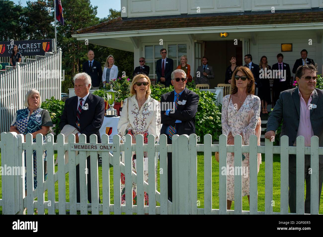 Egham, Surrey, UK. 22nd August, 2021. Guests in the Royal Box at Guards Polo Club. Credit: Maureen McLean/Alamy Live News Stock Photo