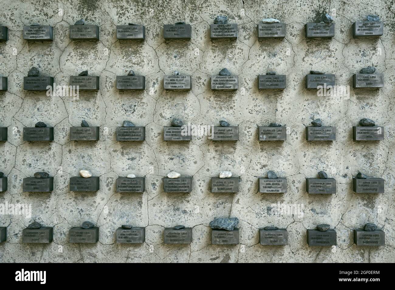 Namensblöcke, Erinnerung an die Ermordung der Frankfurter Juden, Außenmauer, alter jüdischer Friedhof, Battonstraße, Frankfurt Stock Photo