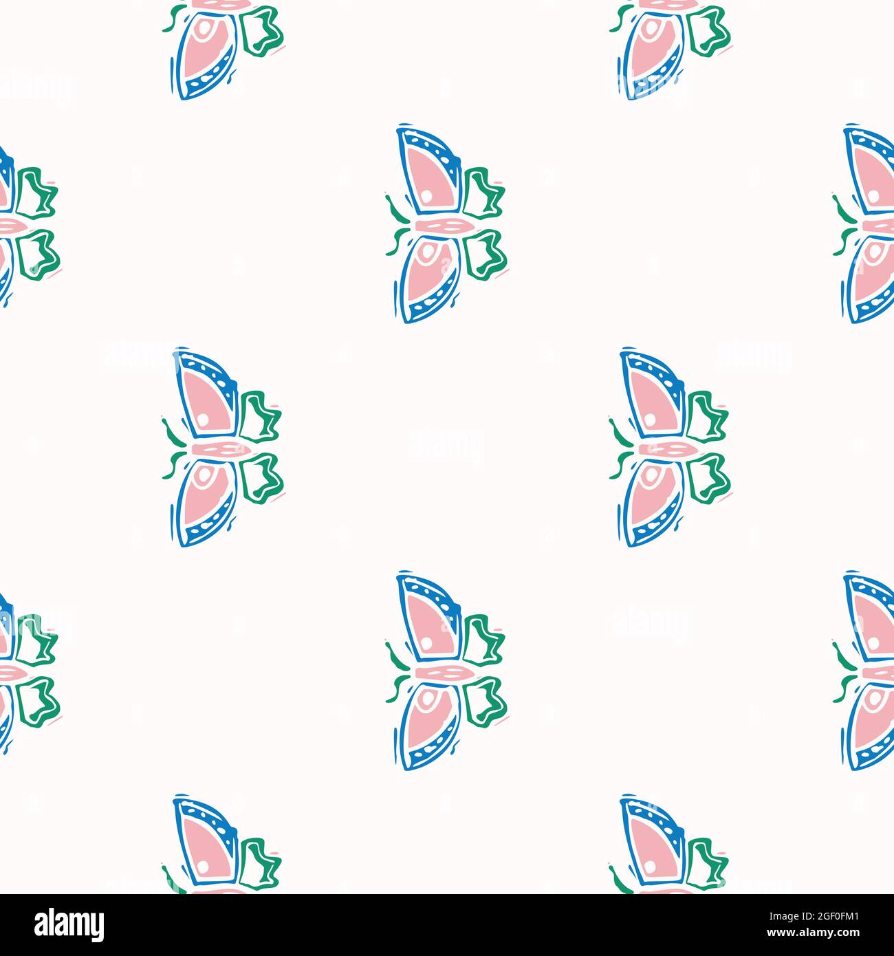 Playful fresh doodle butterfly shape seamless background. Modern trendy minimal retro style motif pattern. Hand drawn simple colorful design isolated Stock Vector