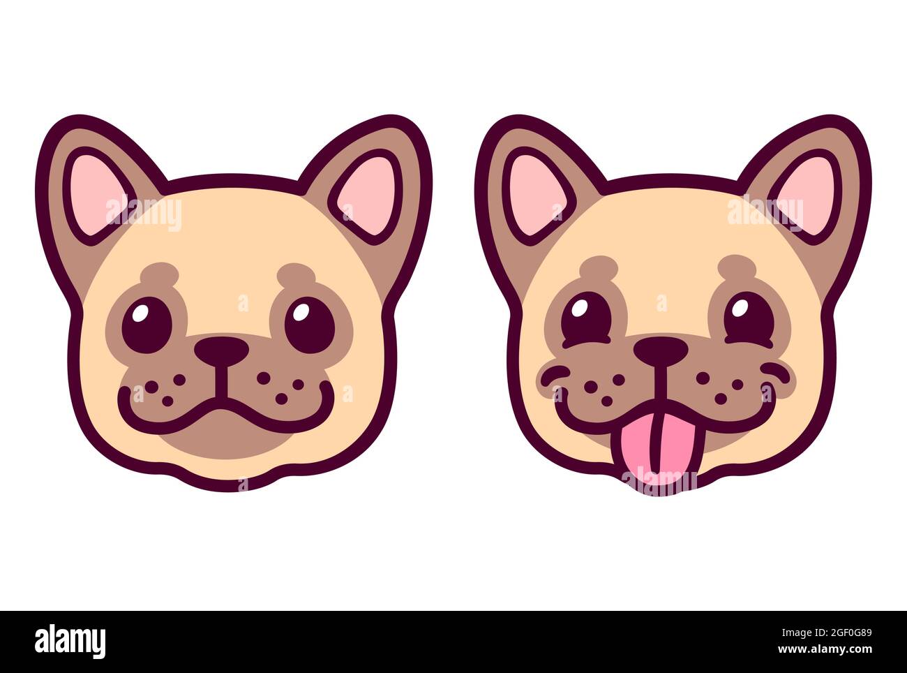 Funny cartoon French Bulldog puppy face, normal and tongue out. Cute  Frenchie dog drawing, vector illustration set Stock Vector Image & Art -  Alamy