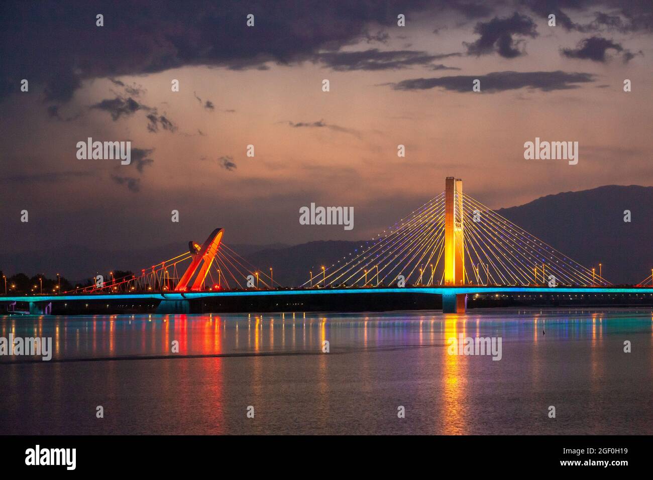 Hanzhong city in shaanxi hanjiang river bridge at night Stock Photo
