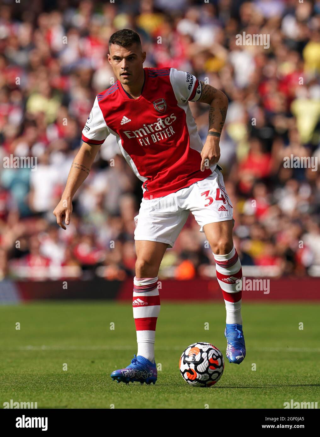 Arsenal's Granit Xhaka during the Premier League match at the Emirates Stadium, London. Picture date: Sunday August 22, 2021. Stock Photo