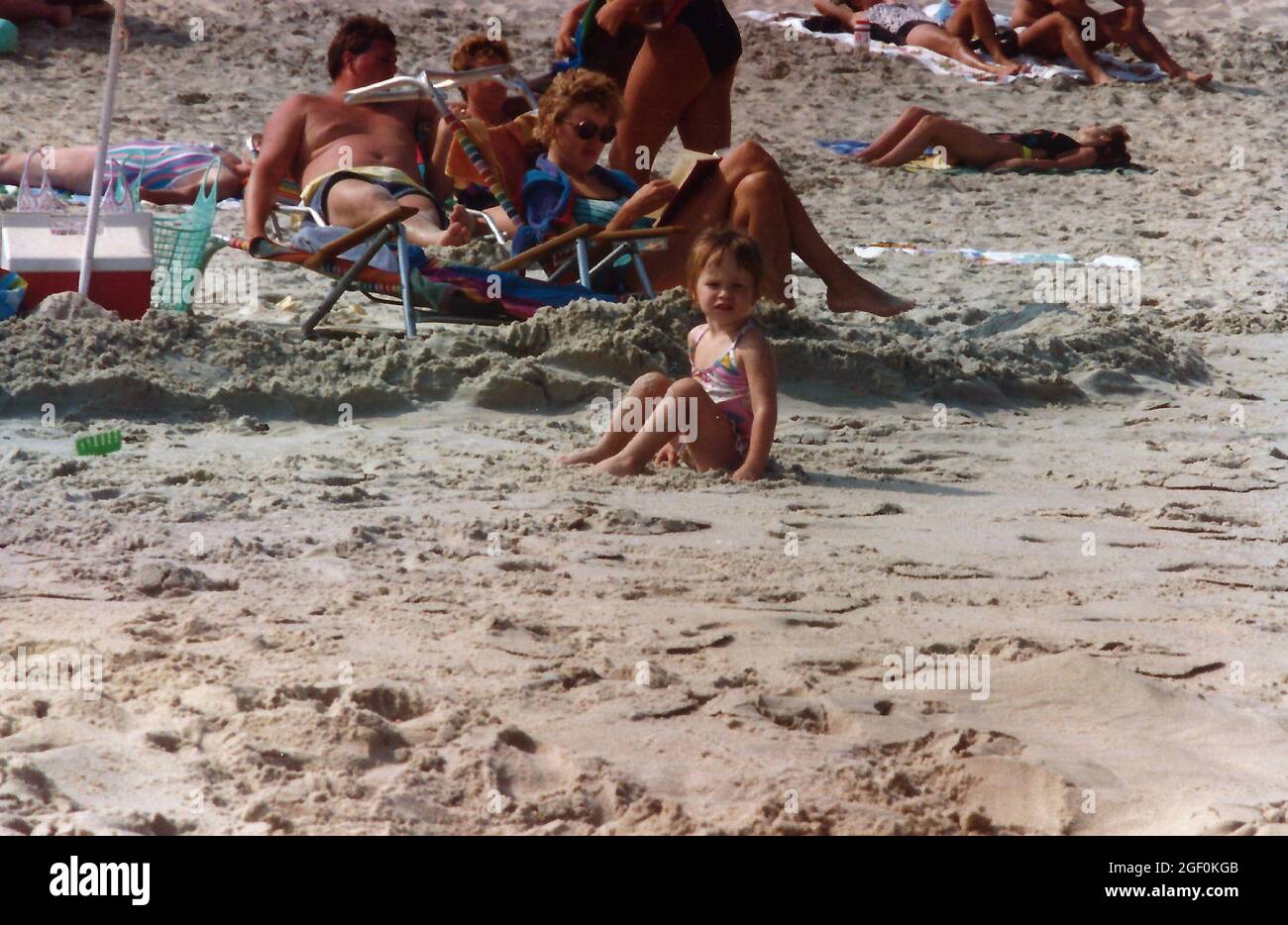 Families on the beach in Ocean City, Maryland, circa 1988 Stock Photo