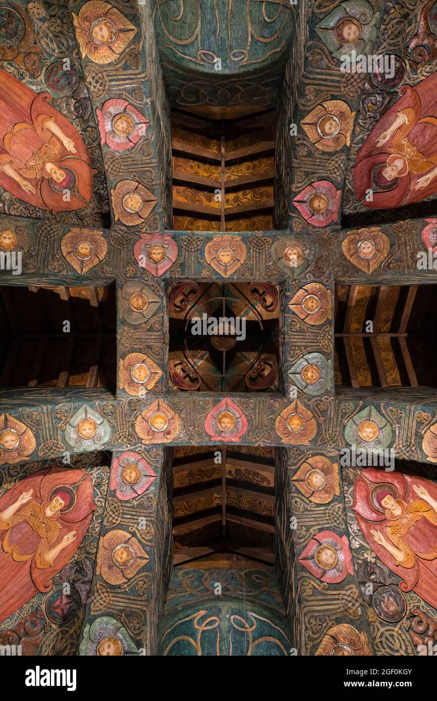Details of the ceiling of the arts and crafts Watts Cemetery Chapel, Guildford Stock Photo
