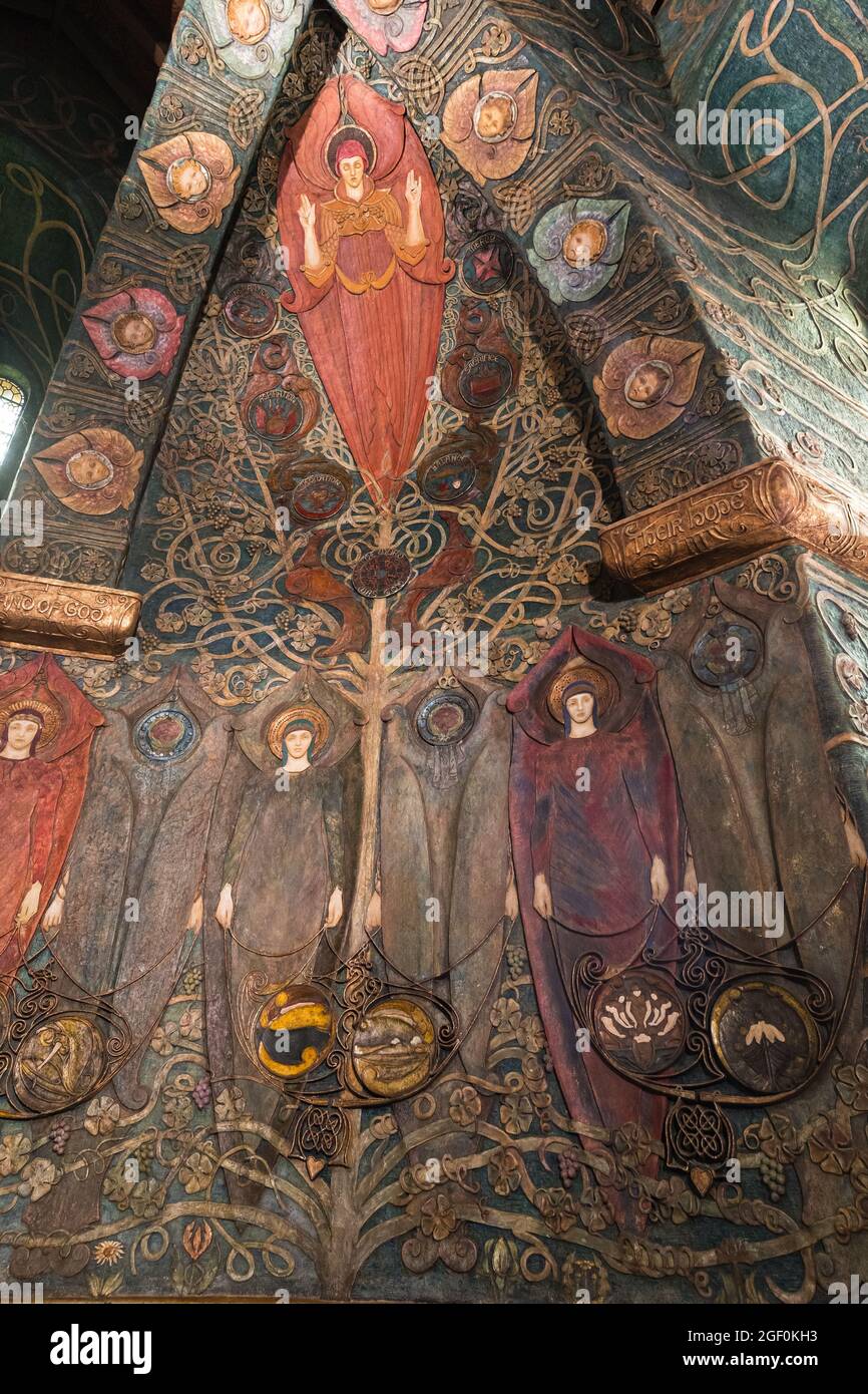 Details of the ceiling of the arts and crafts Watts Cemetery Chapel