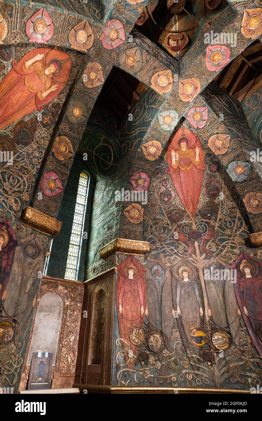 Details of the ceiling of the arts and crafts Watts Cemetery Chapel, Guildford Stock Photo