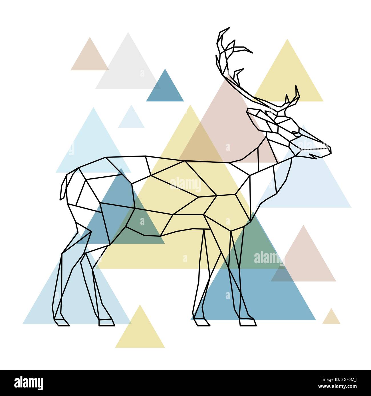 Silhouette of a geometric deer standing on the side. Scandinavian style ...