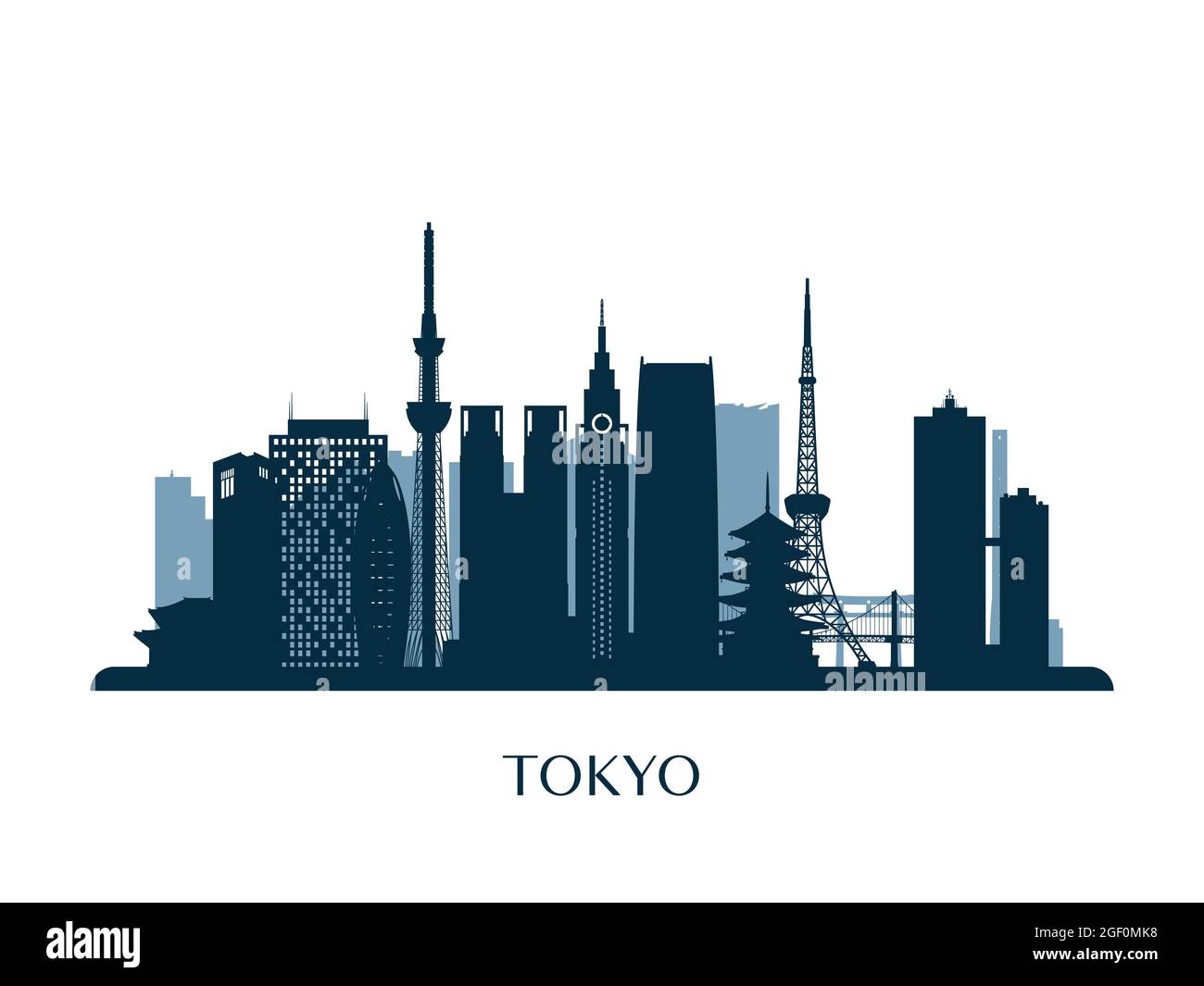 Tokyo skyline, monochrome silhouette. Vector illustration. Stock Vector