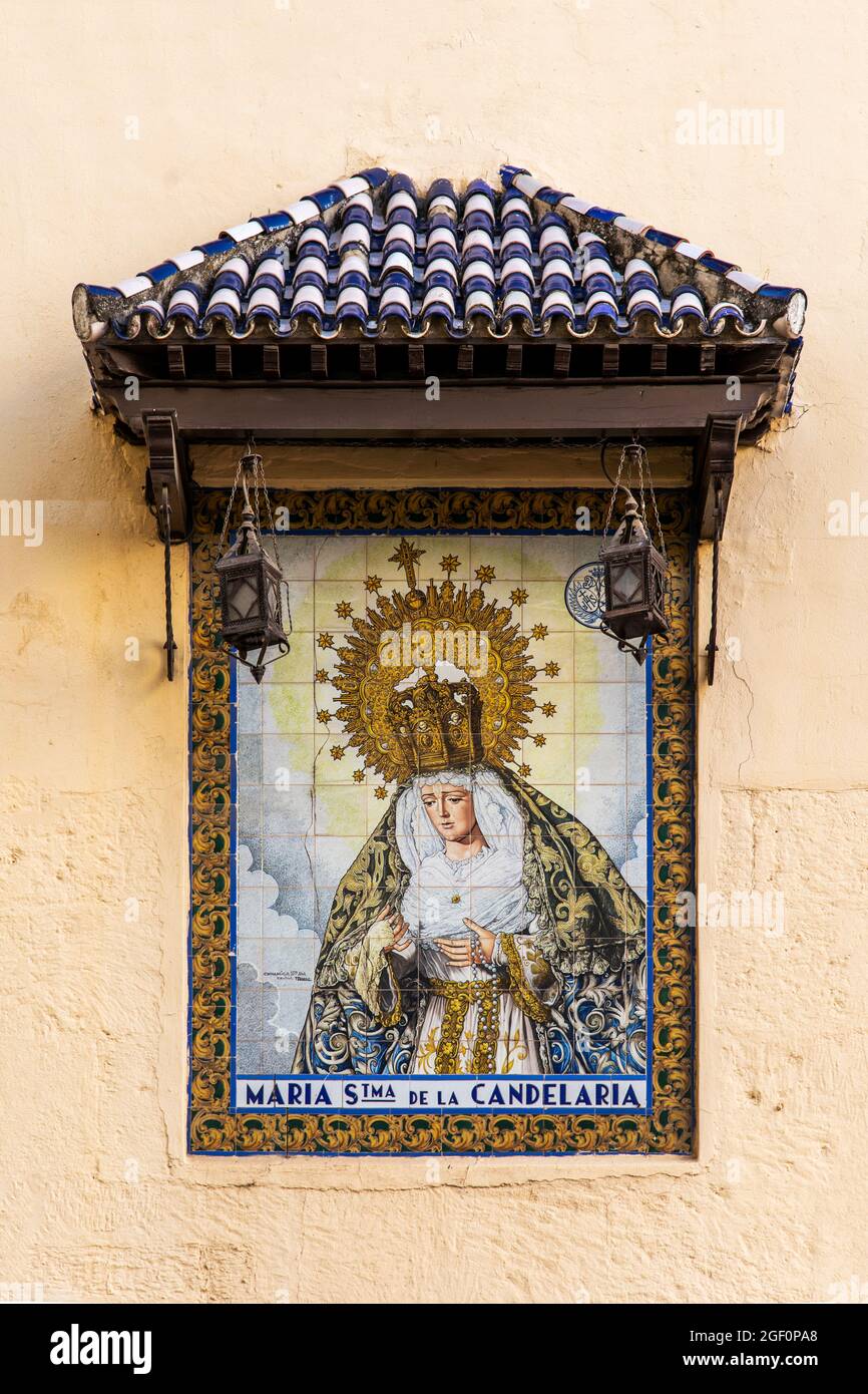 Religious icon tile work of Virgin Marys, Seville, Andalusia, Spain Stock Photo