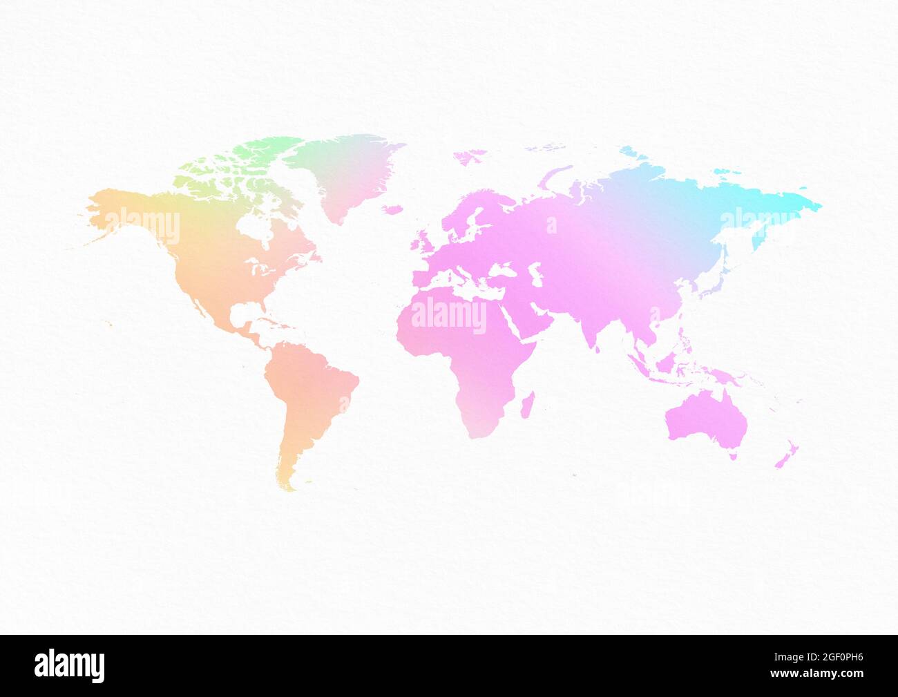 Pastel colored world map isolated on white paper background Stock Photo