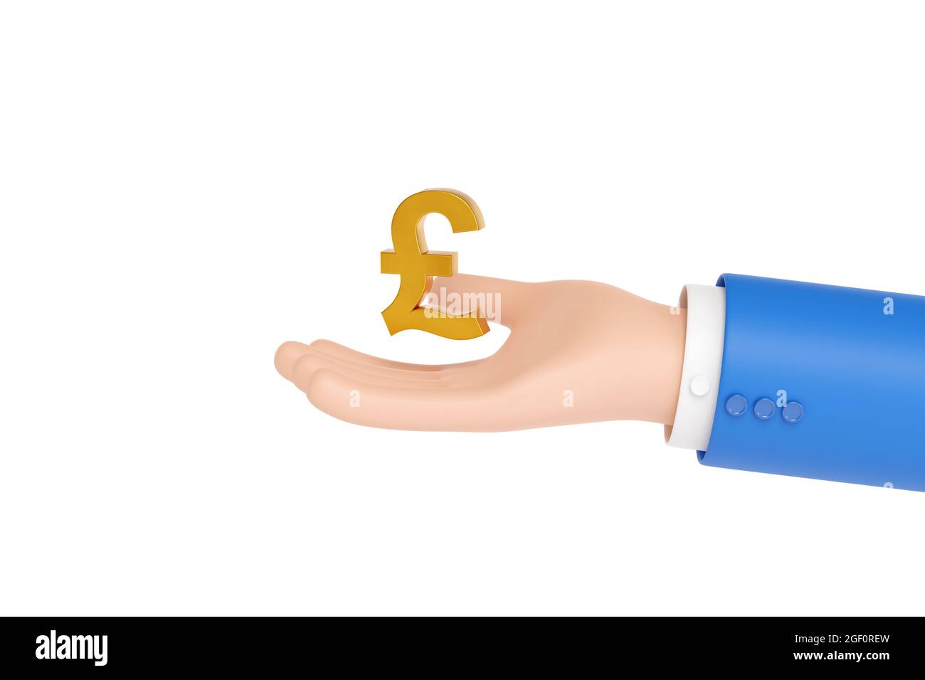 Cartoon hand holding a pound symbol isolated in white background. 3d illustration. Stock Photo