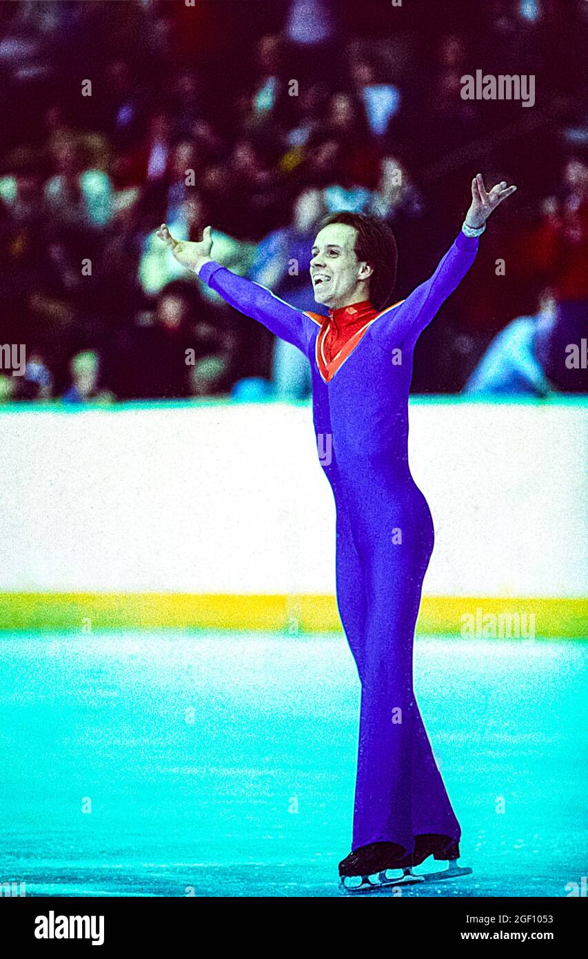 Scott Hamilton (USA) during the free skate and winning the gold in the