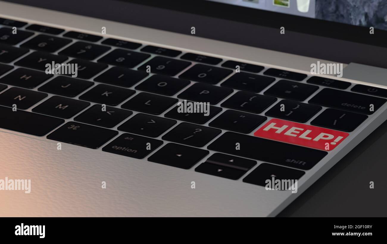 Help Keyboard Graphics 3d render. the inscription HELP on the red button on the keyboard Stock ...