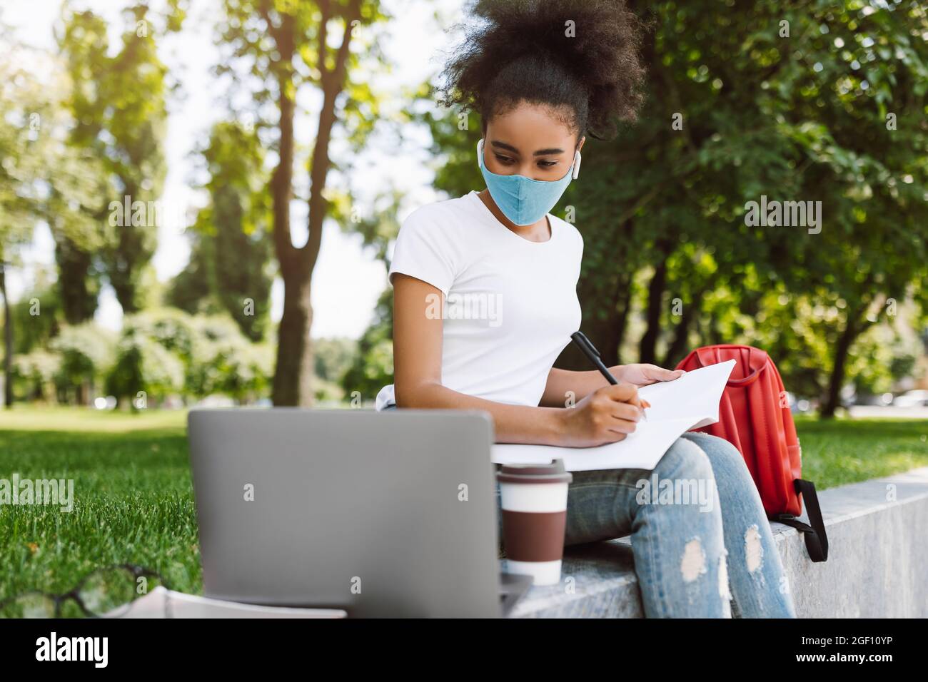African American Student Girl Learning Online Using Laptop Sitting ...