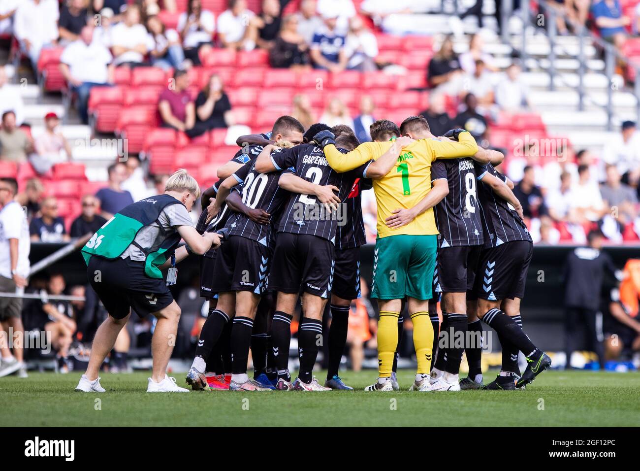 Copenhagen, Denmark. 22nd Aug, 2021. Players of SoenderjyskE seen before the 3F Superliga match between FC Copenhagen and SoenderjyskE in Parken in Copenhagen, Denmark. (Photo Credit: Gonzales Photo/Alamy Live News Stock Photo