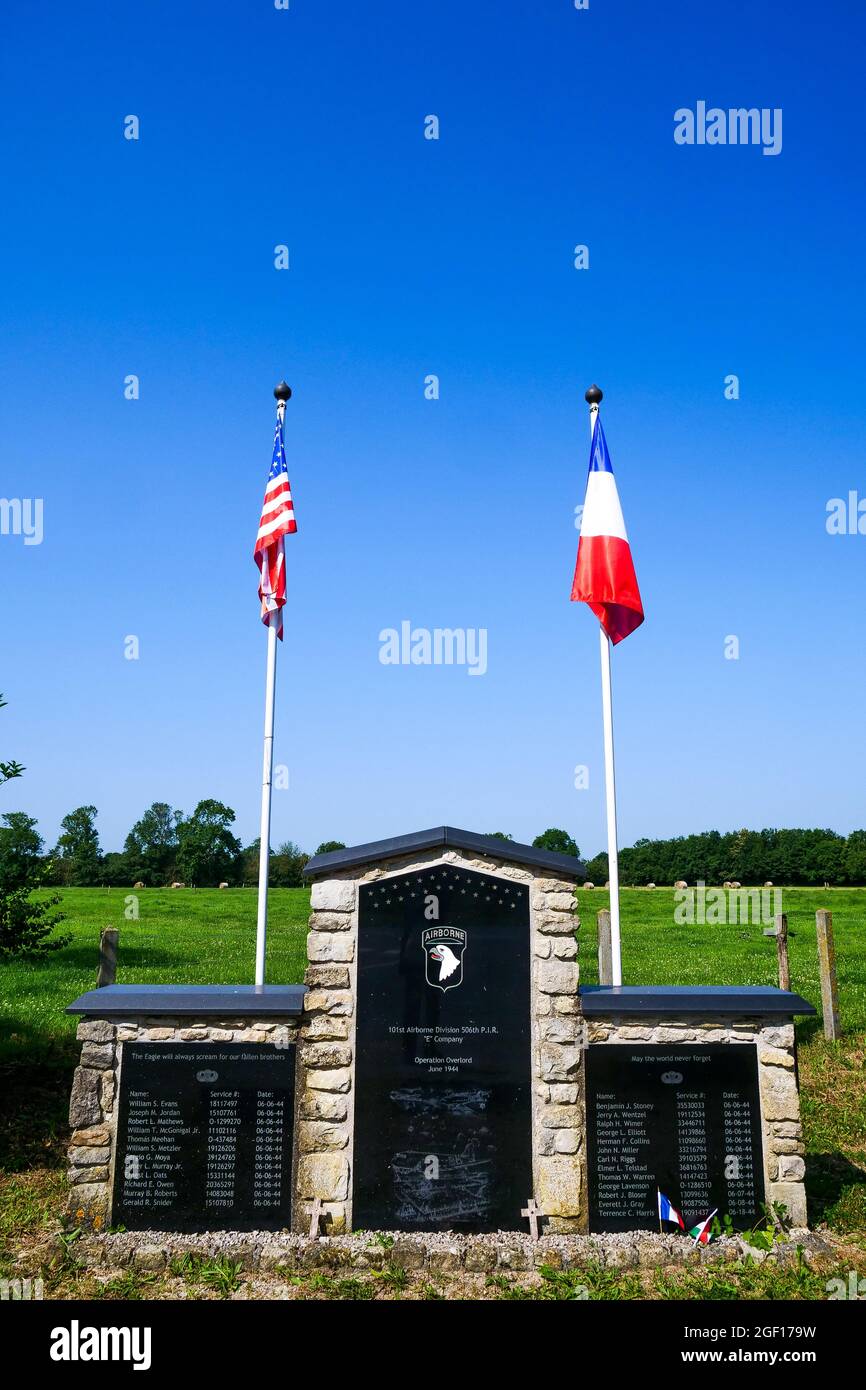 Easy Company Memorial, WWII military memorial, Audouville, Manche department, Normandy region, France Stock Photo