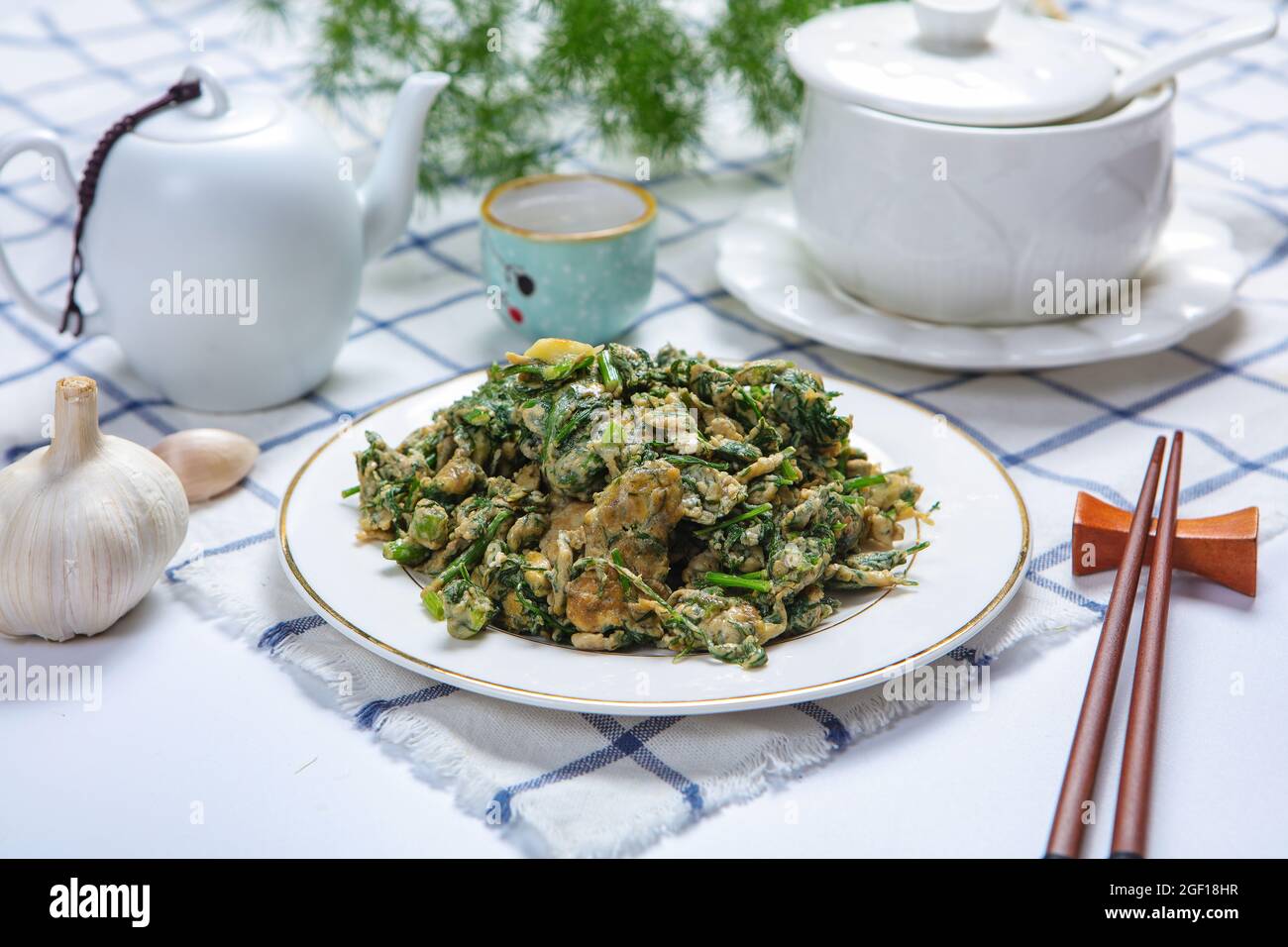 Fennel scrambled eggs Stock Photo