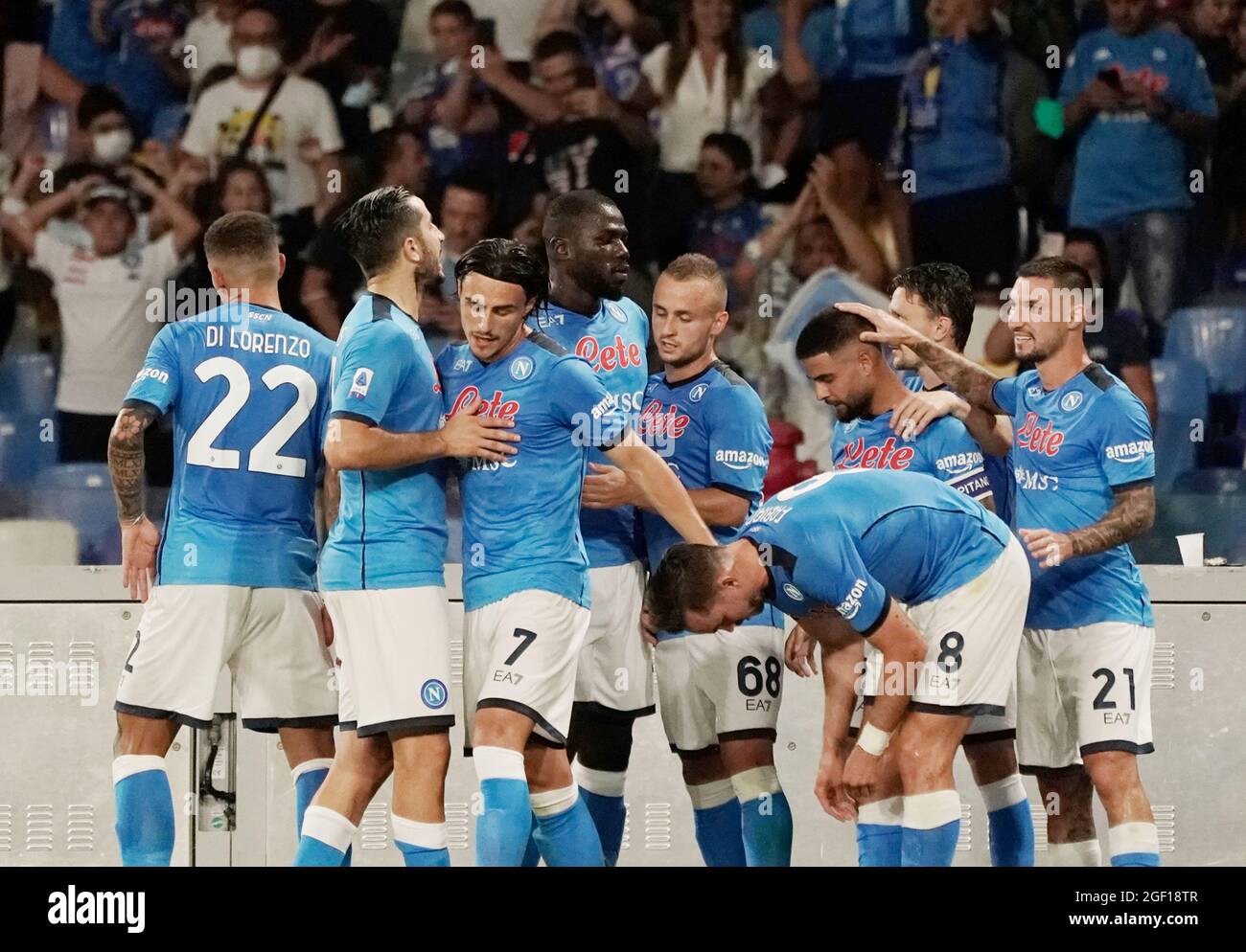 Naples, Italy. 22nd Aug, 2021. Lorenzo Insigne of Napoli celebrates after  scores his gol on penalty during the match Serie A TIM between SSC Napoli  Vs Venezia FC on August 22, 2021