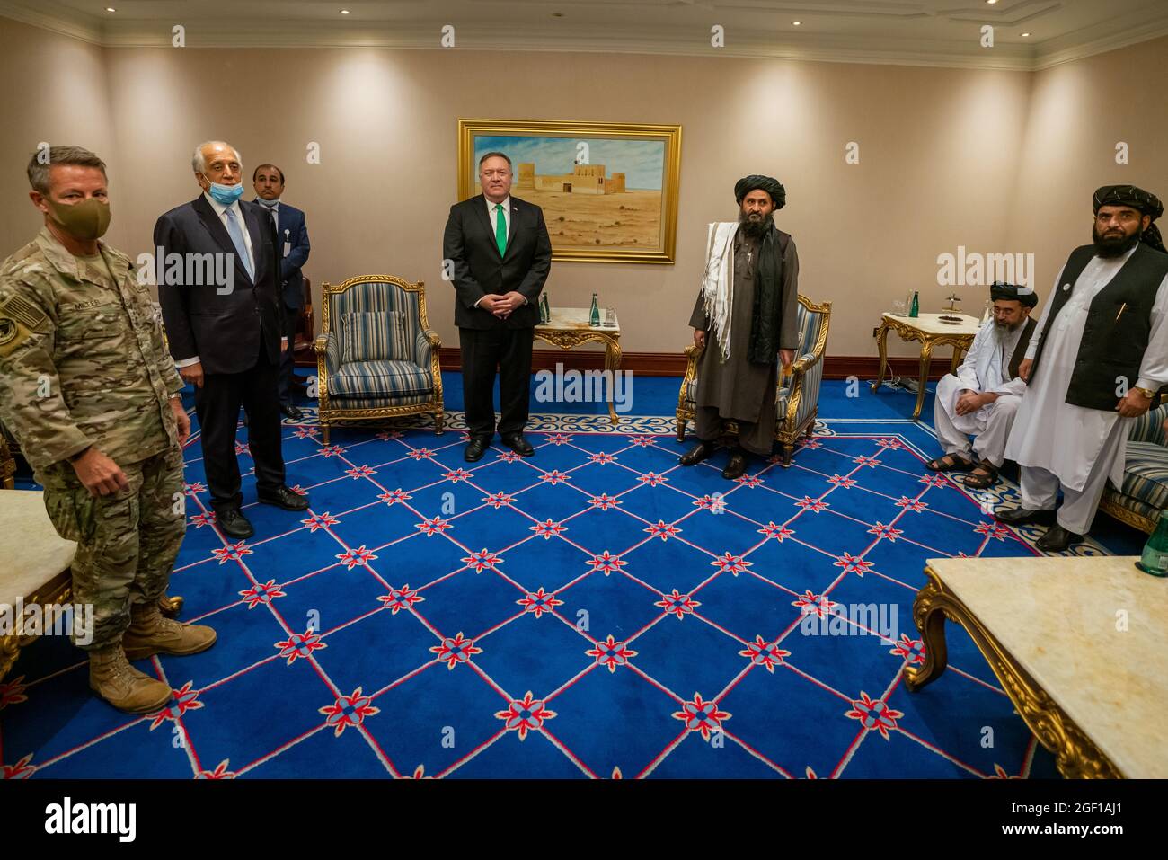 Secretary Pompeo Meets With the Taliban Delegation U.S. Secretary of State Michael R. Pompeo meets with the Taliban Delegation in Doha, Qatar, on September 12, 2020. Stock Photo