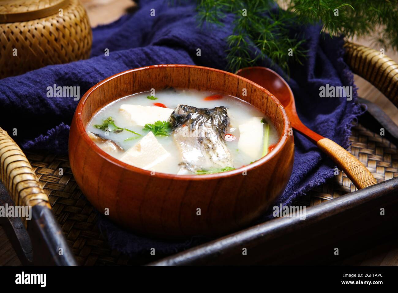 Bean curd soup crucian carp Stock Photo