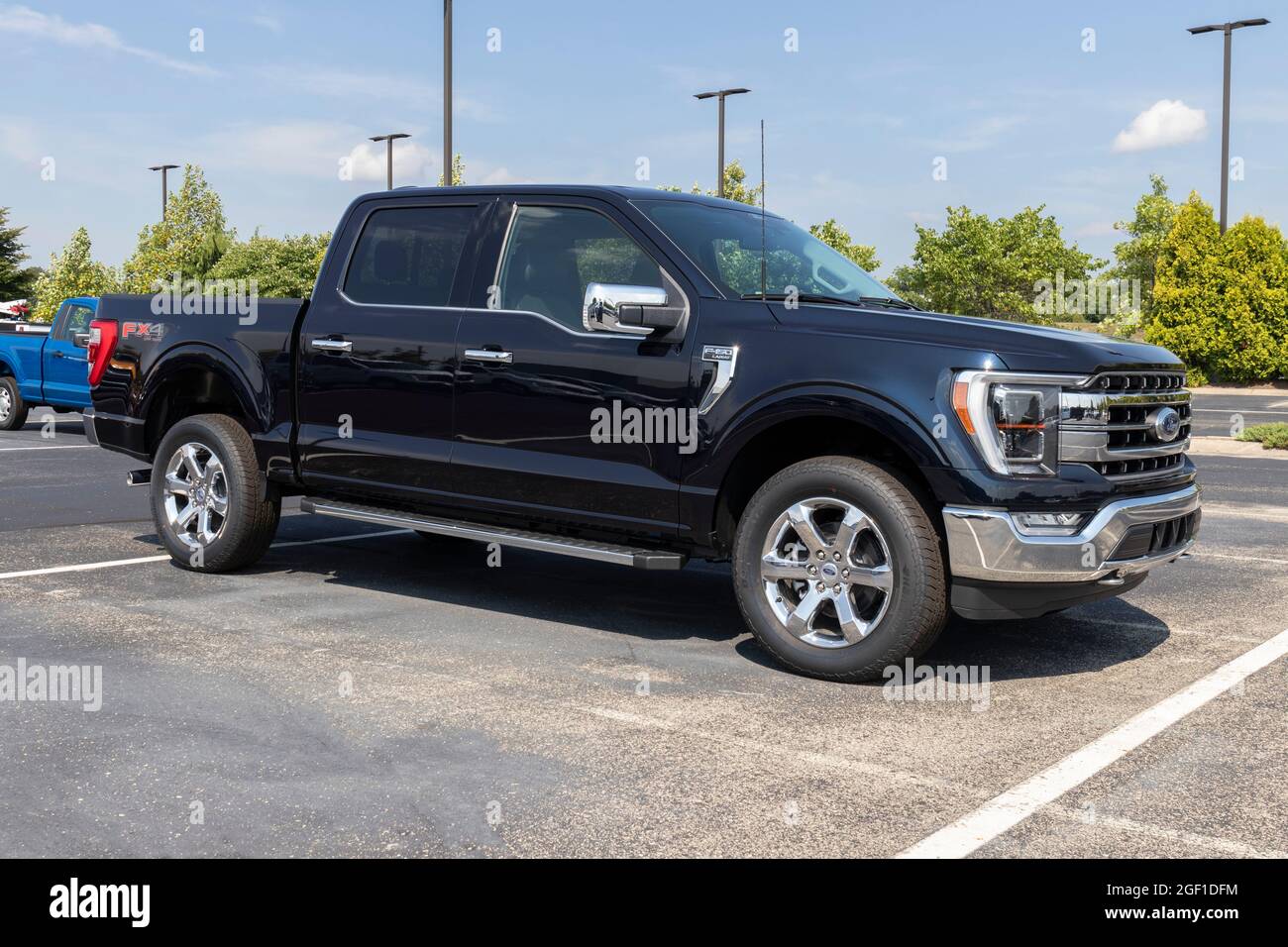 Indianapolis Circa August 2021 Ford F150 display at a dealership. The Ford F150 is available