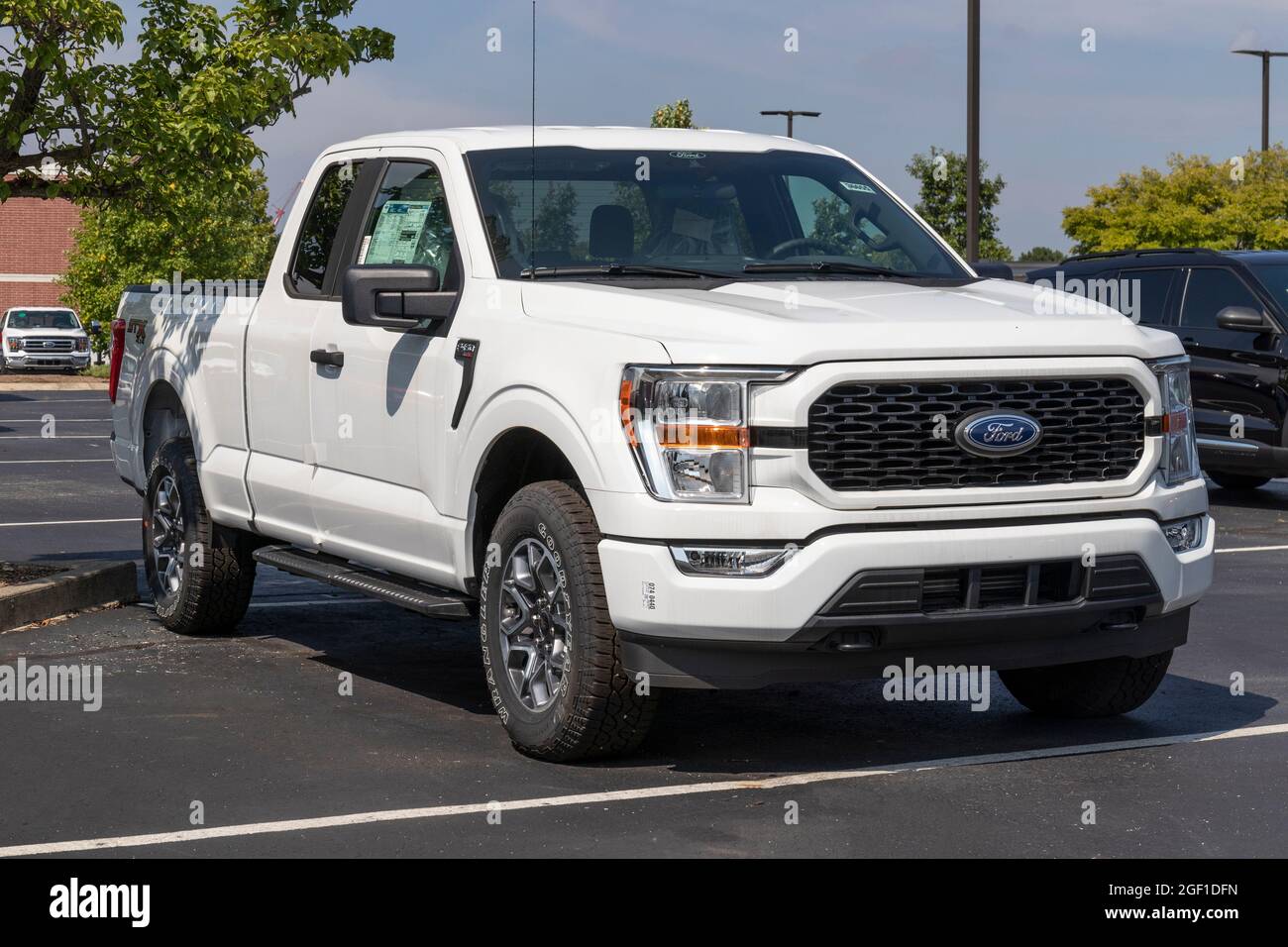 Indianapolis Circa August 2021 Ford F150 display at a dealership. The Ford F150 is available