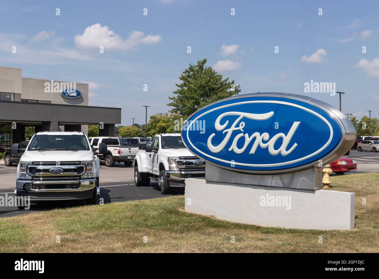 Indianapolis Circa August 2021 Ford FSeries Truck display at a dealership. Ford sells