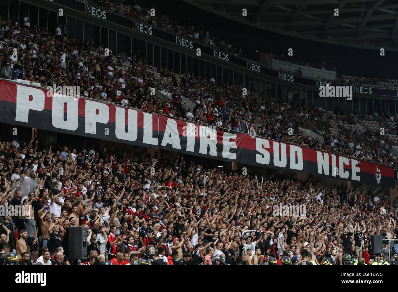 Nice France 22nd August 21 Ogc Nice Fans In The South Curve Following The Pitch Invasion