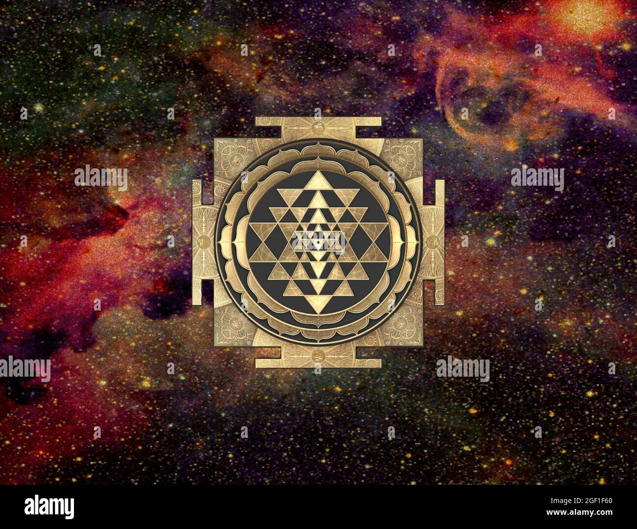 Spiritual background for meditation with sri yantra in the galaxy Stock  Photo - Alamy