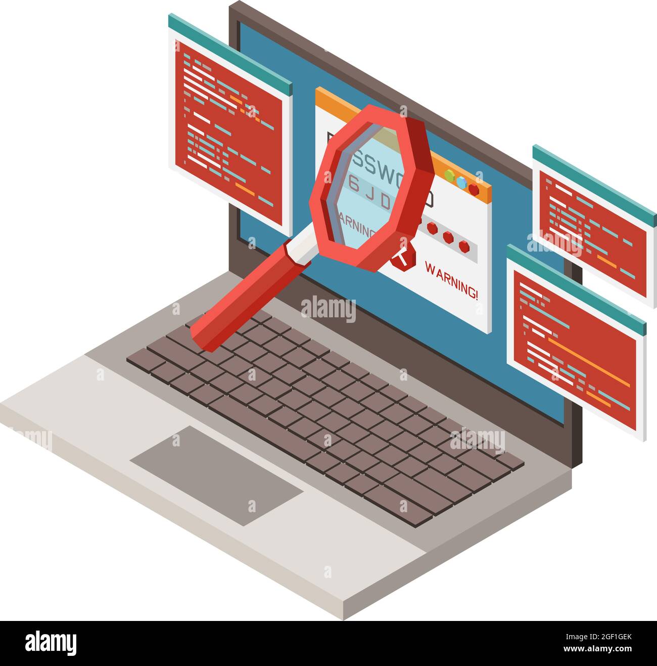 Digital crime isometric icon with password theft on laptop 3d vector ...
