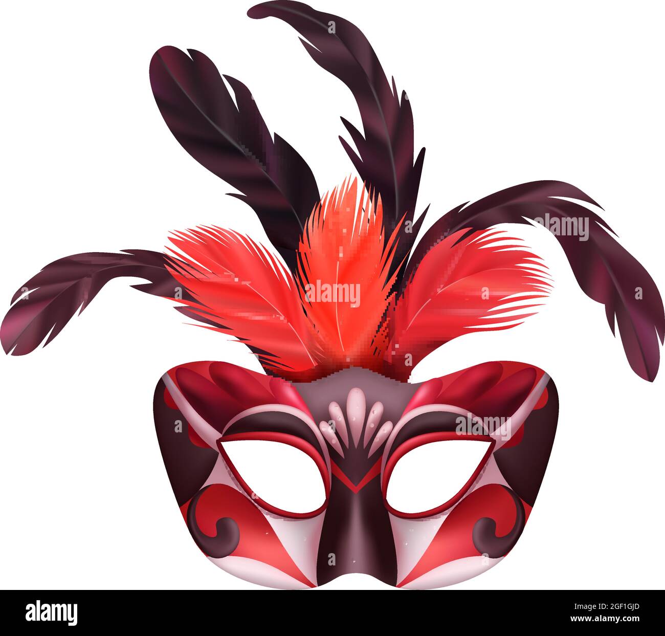 Realistic carvinal mask composition with isolated image of masquerade mask with black and red decorations vector illustration Stock Vector