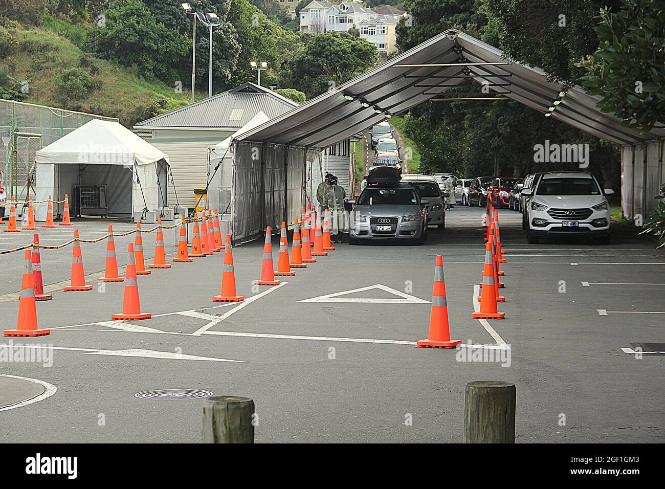 Covid virus testing station, Wellington, New Zealand Stock Photo