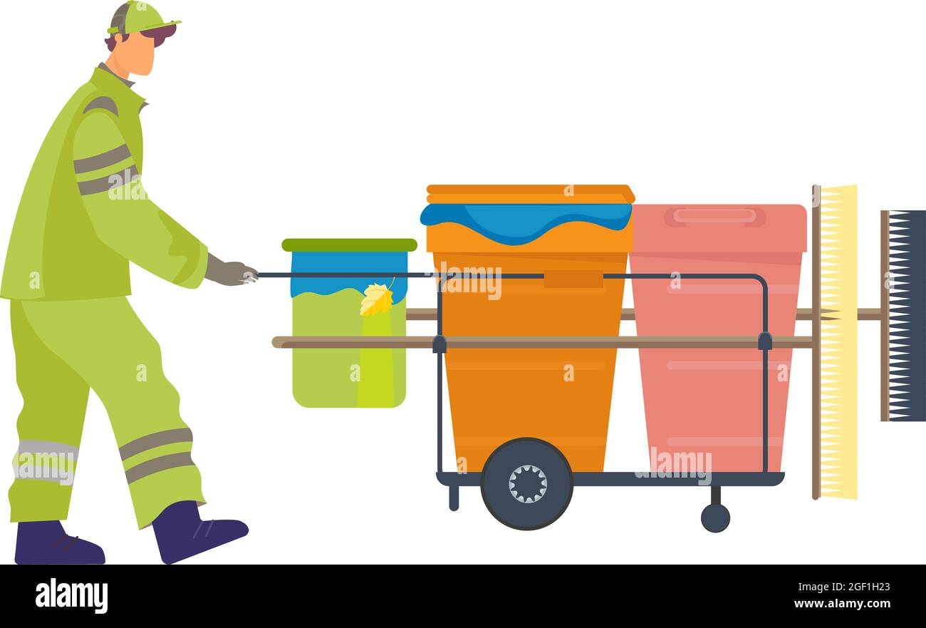 Caretaker in uniform with equipment for streets cleaning flat vector