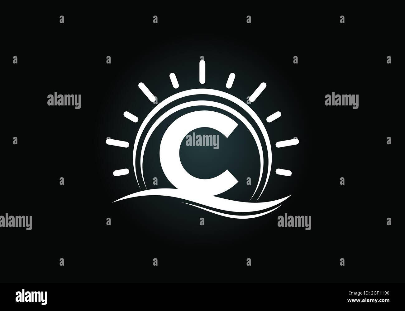 Initial C monogram alphabet with abstract sun and wave. Ocean sun logo ...