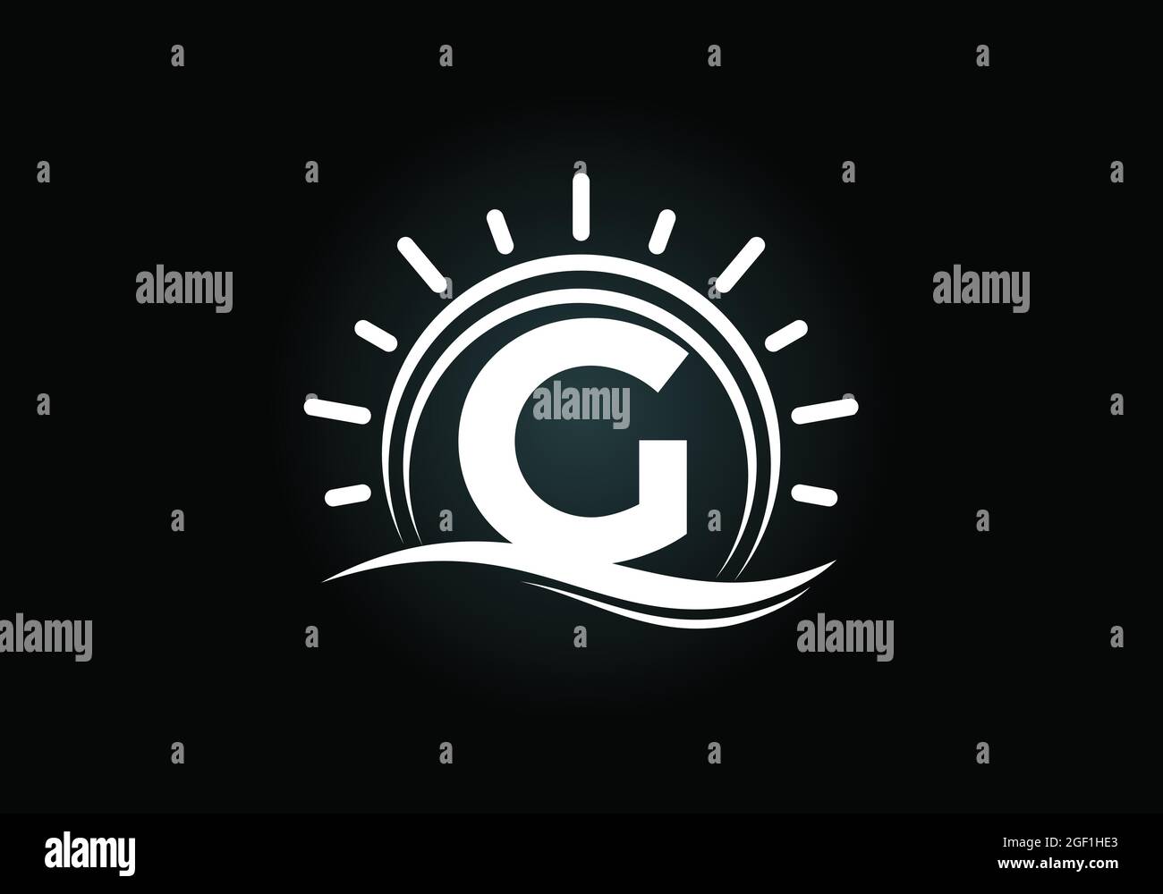 Initial G monogram alphabet with abstract sun and wave. Ocean sun logo ...