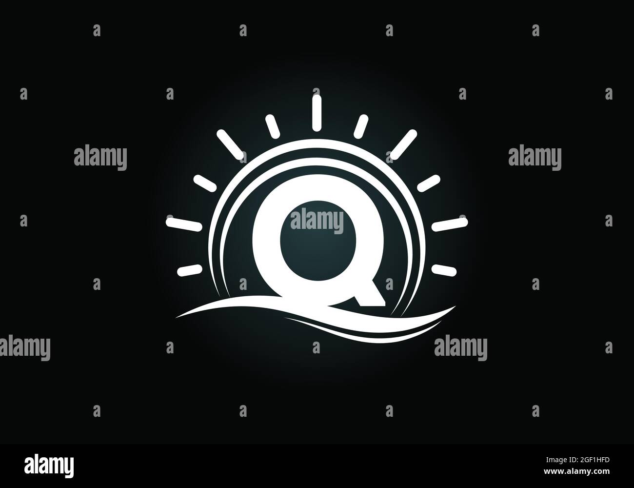 Initial Q monogram alphabet with abstract sun and wave. Ocean sun logo ...