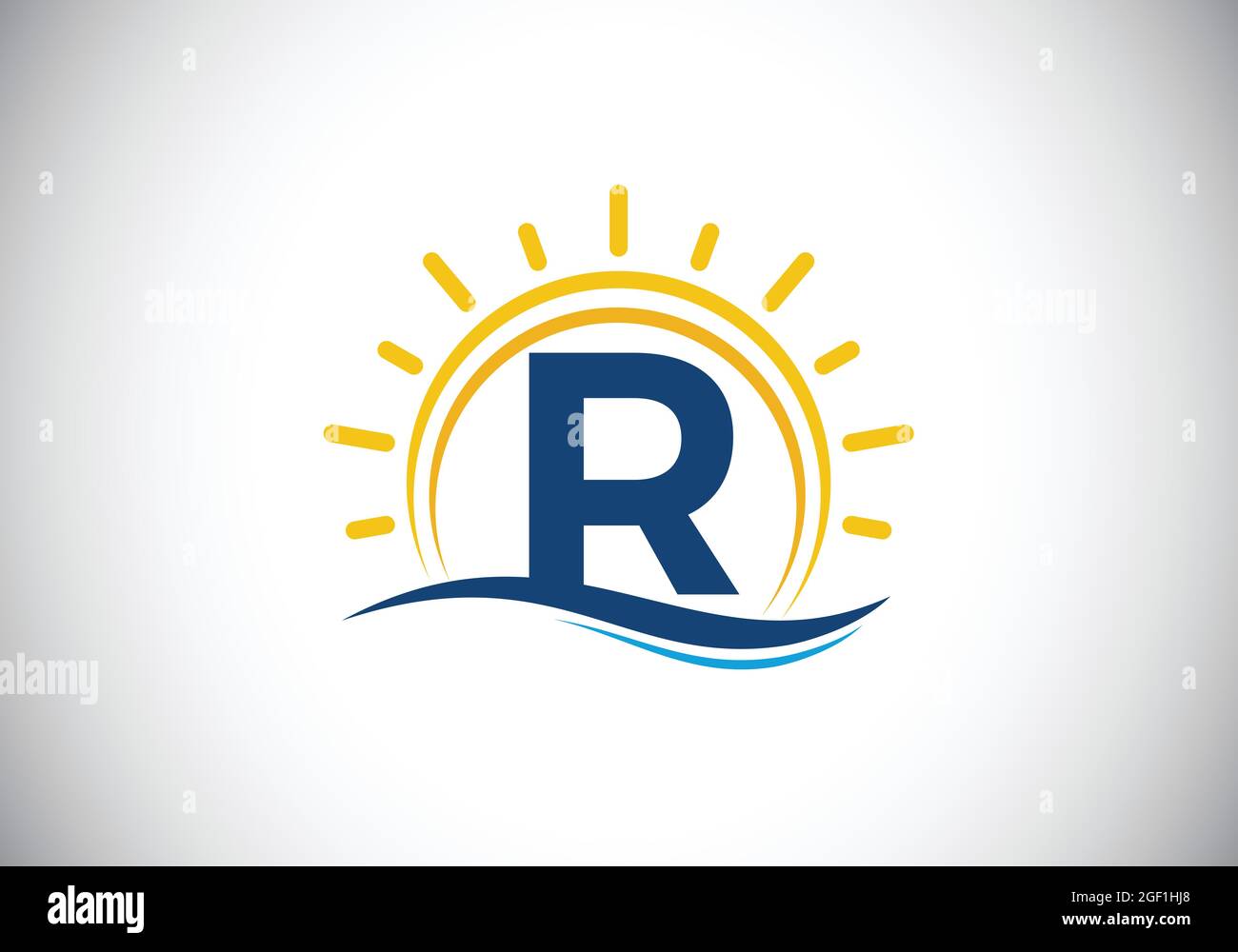 Letter R Sun Design Initial R monogram alphabet with abstract sun and wave. Ocean sun logo ...