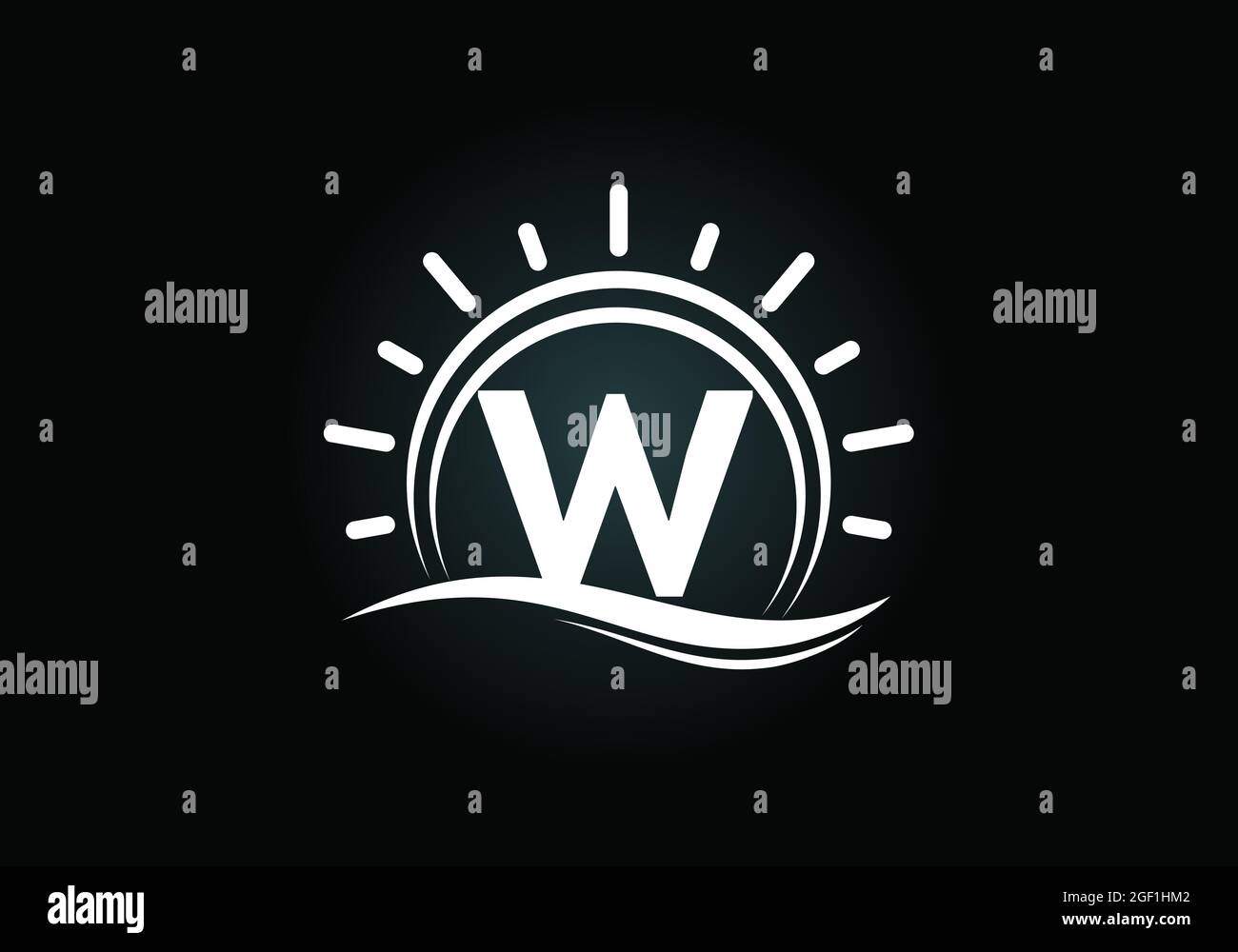 Initial W monogram alphabet with abstract sun and wave. Ocean sun logo ...