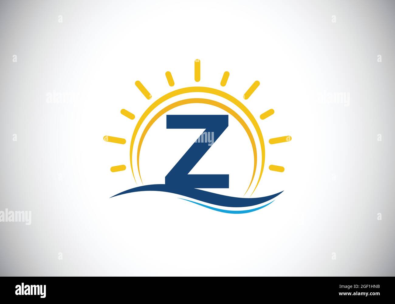 Initial Z monogram alphabet with abstract sun and wave. Ocean sun logo ...