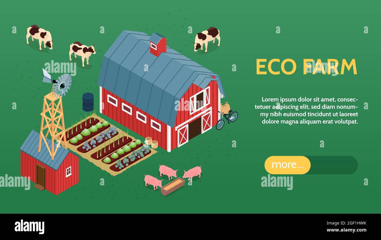 Ecological organic farming online eco farm isometric website banner