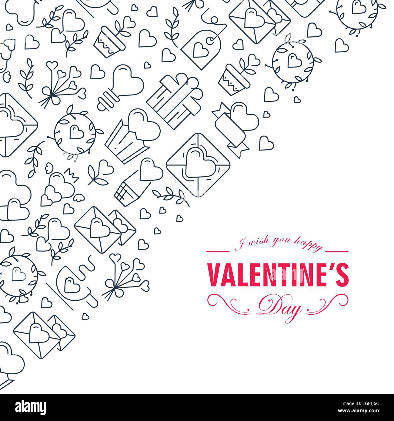 Happy valentine's day white background with flat romantic icons vector ...