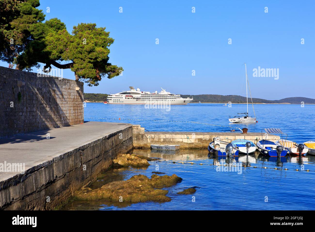Le Lyrial (2015) cruise ship at Marinkovac Island in Hvar, Croatia Stock Photo