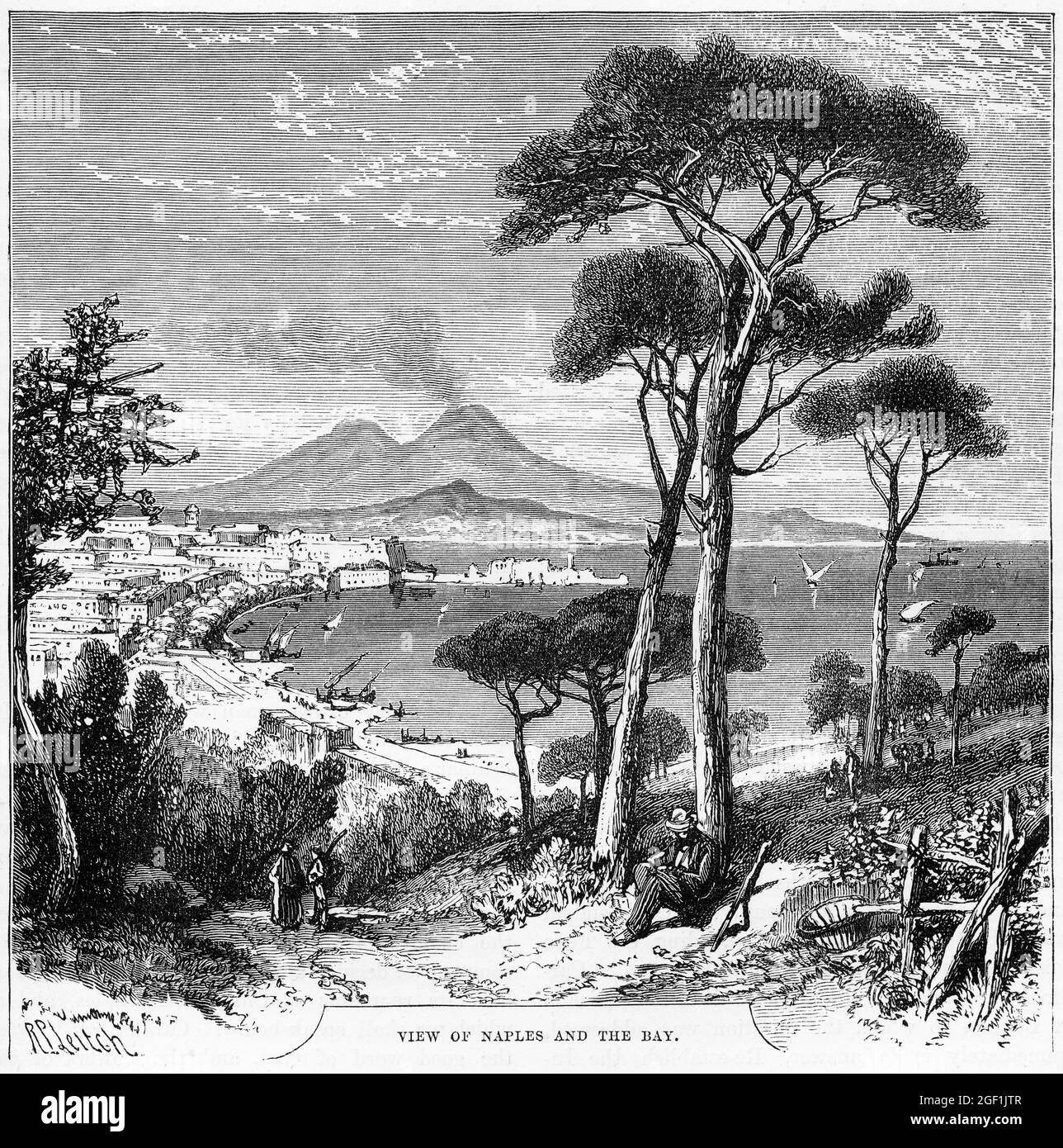 Engraving of Naples in Italy during the late 1800s Stock Photo - Alamy